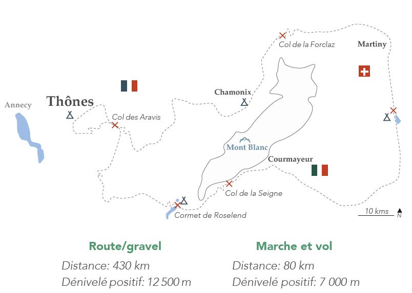 Carte tour du mont blanc vélo parapente depuis thônes