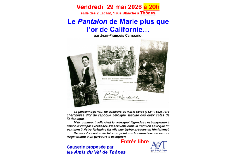 Causerie « Le Pantalon de Marie plus que l&rsquo;or de Californie » »_Thônes