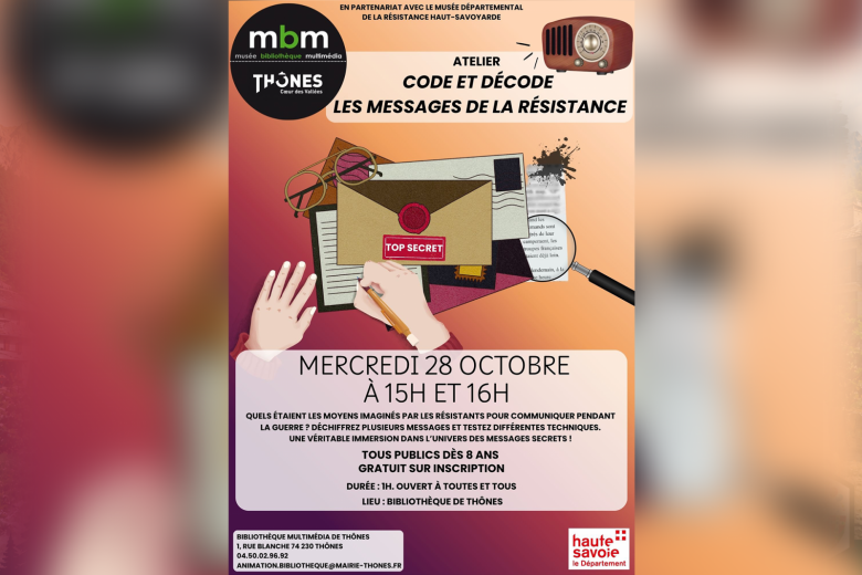 Rendez-vous histoire – Atelier Code et décode les messages de la Résistance – Hors les murs à la Bibliothèque multimédia de Thônes_Thônes